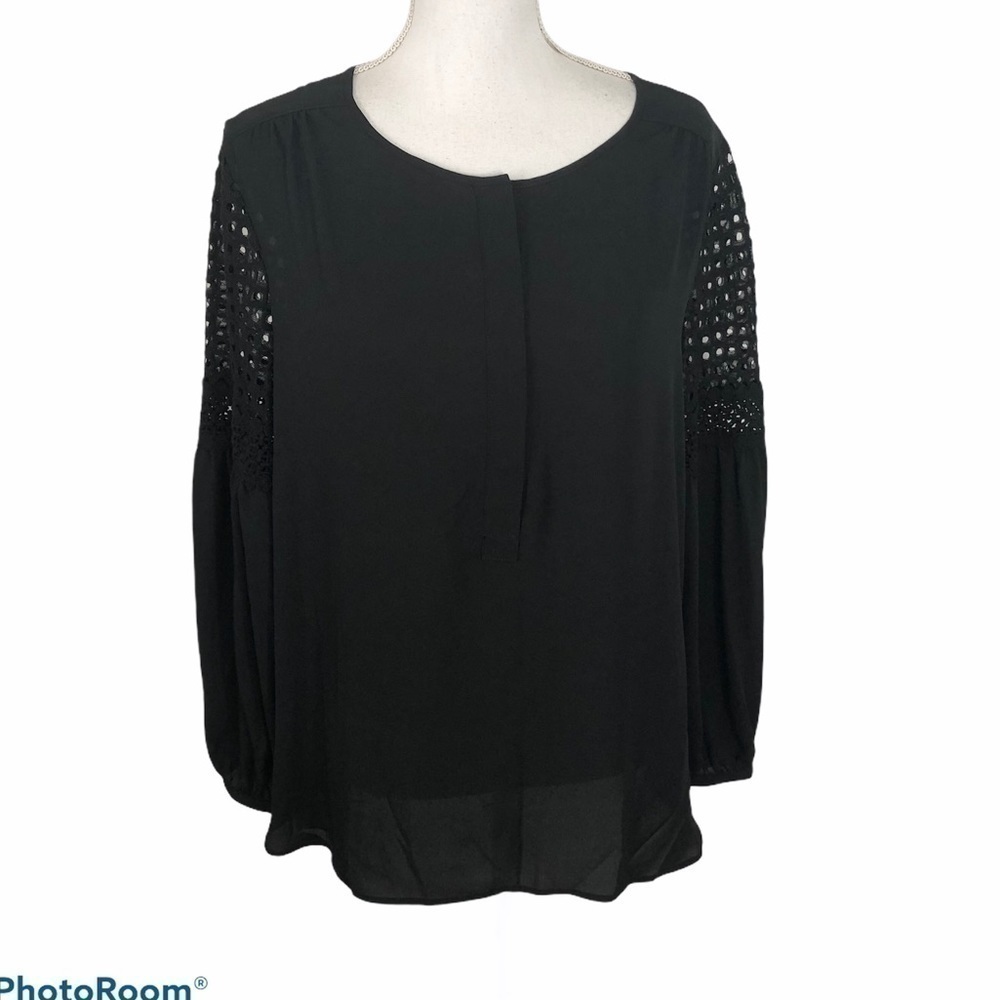 Loft Black Cutout Sleeve Tunic Top NWT Lace Medium Long Sleeve Blouse Shirt